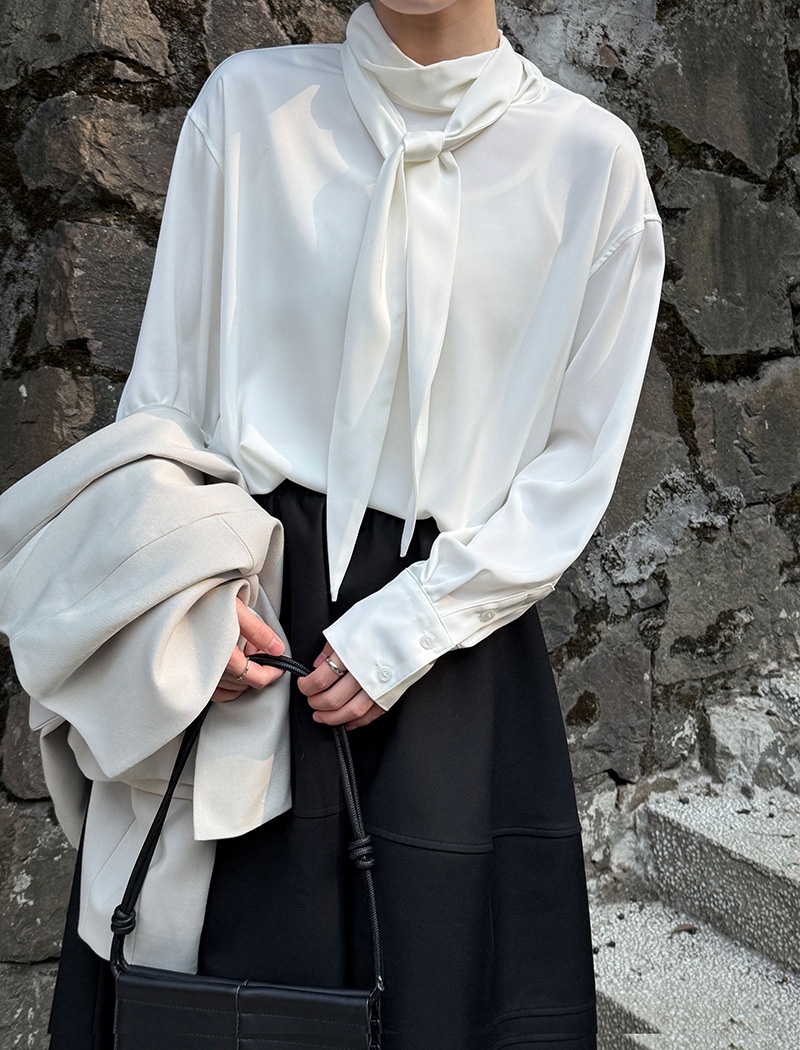 Light streamer small shirt satin spring shirt for women