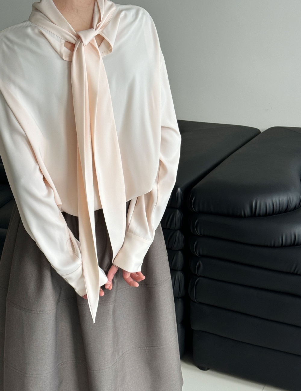 Light streamer small shirt satin spring shirt for women