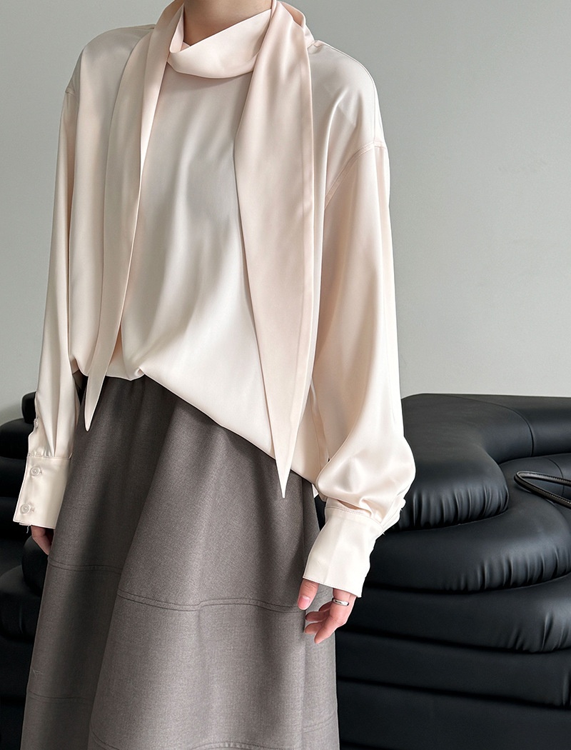 Light streamer small shirt satin spring shirt for women