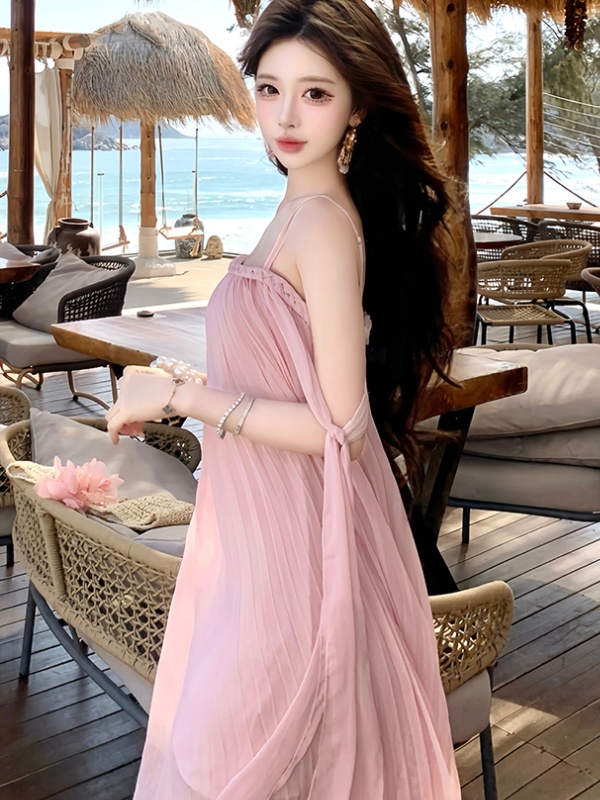Beautiful vacation dress wrapped chest long dress