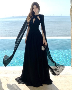 Black vacation formal dress halter sexy long dress