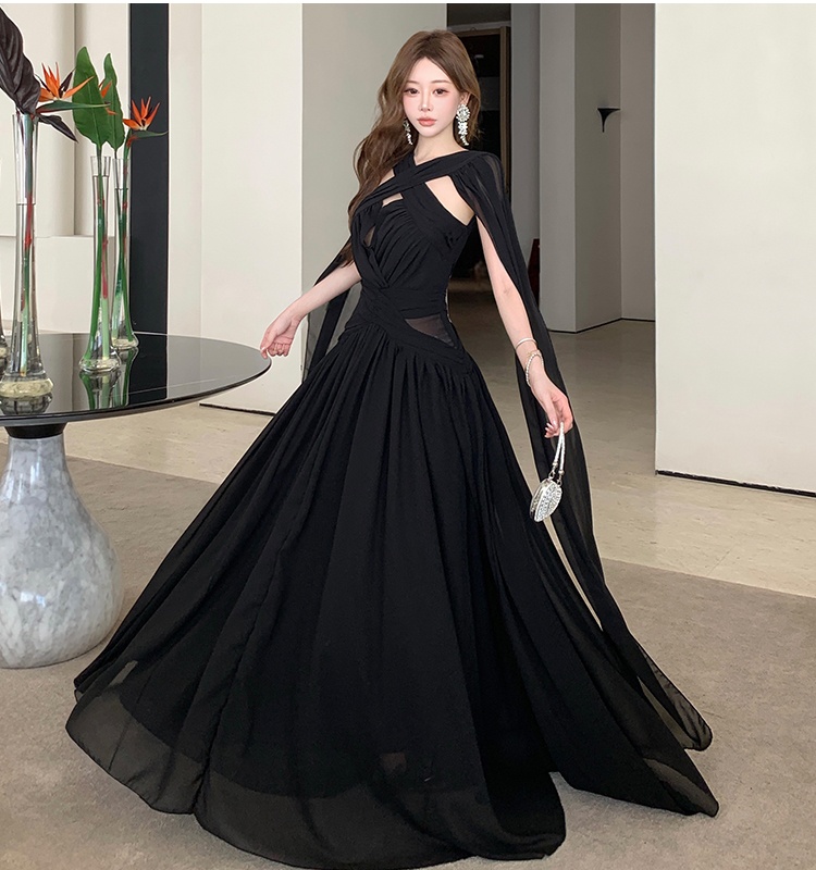 Black vacation formal dress halter sexy long dress