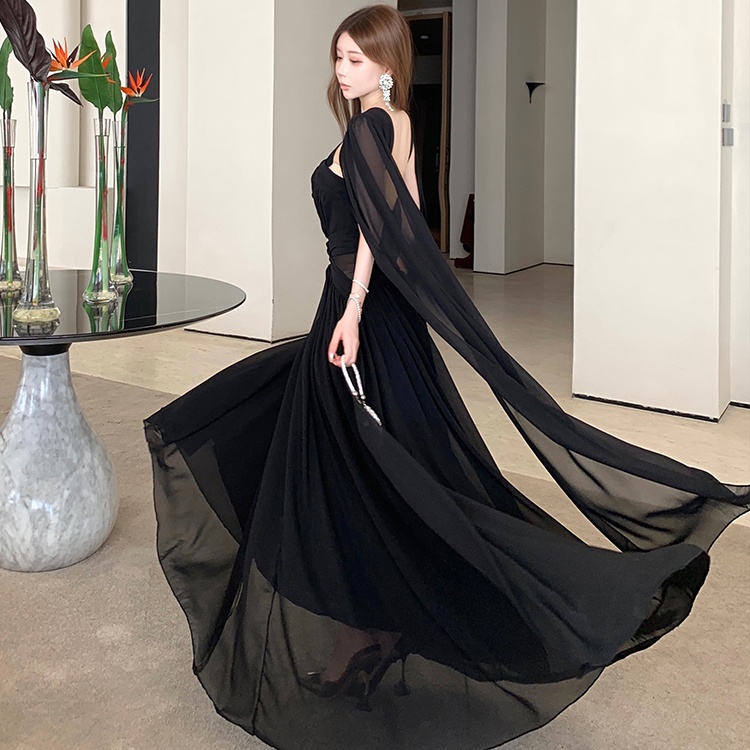 Black vacation formal dress halter sexy long dress