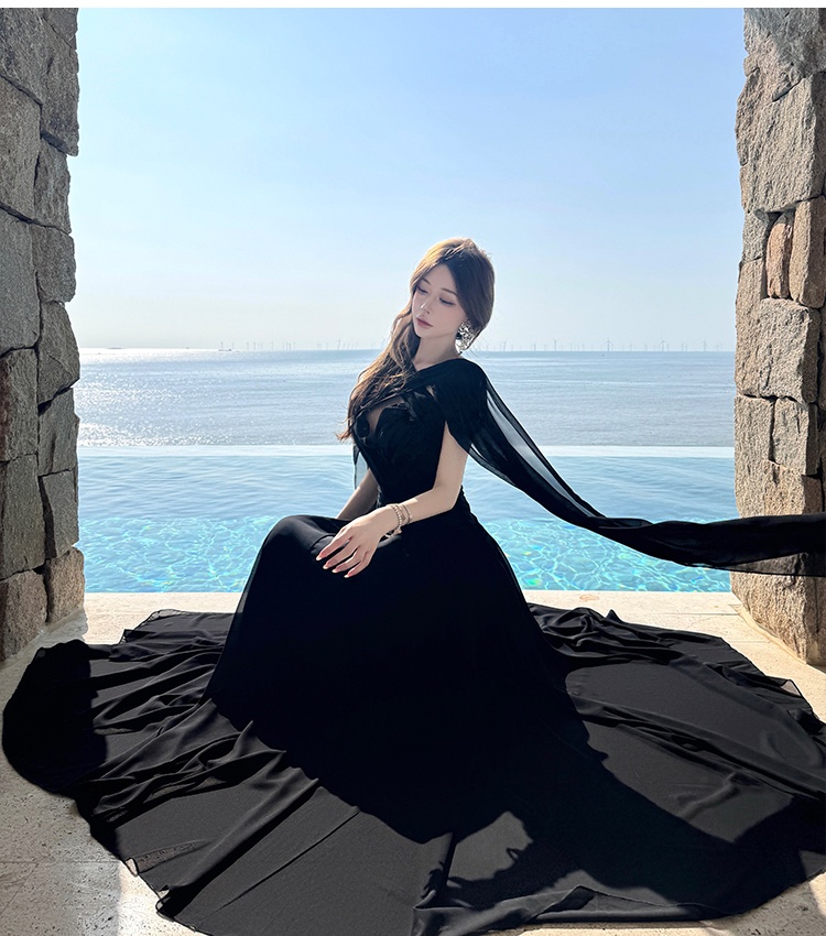 Black vacation formal dress halter sexy long dress