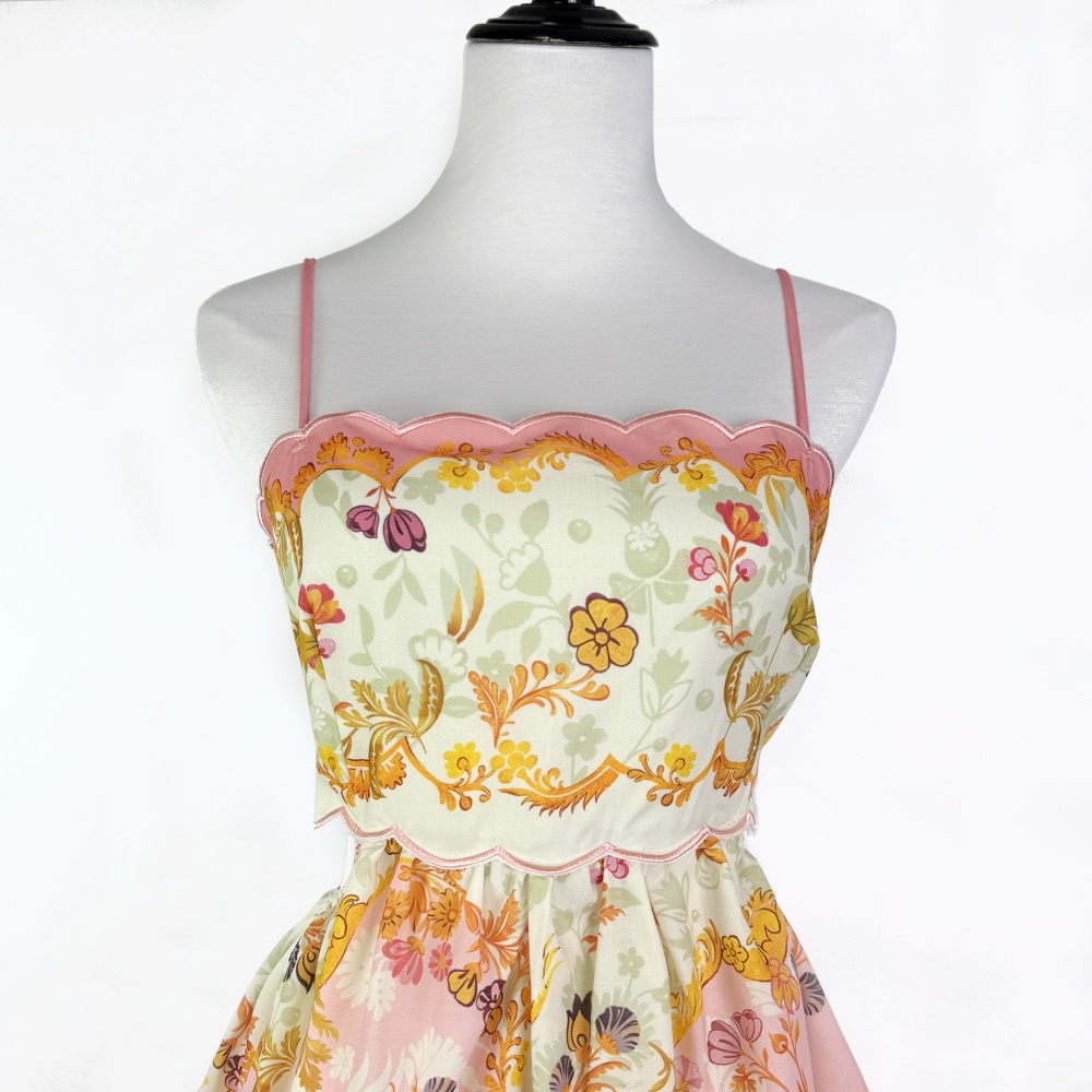 Printing blue summer vacation frenum sling cake dress