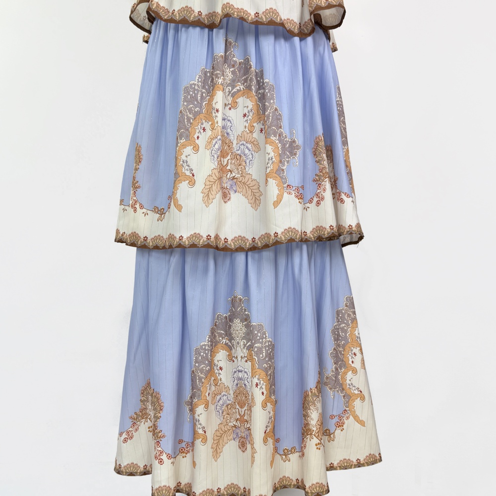 Printing blue summer vacation frenum sling cake dress