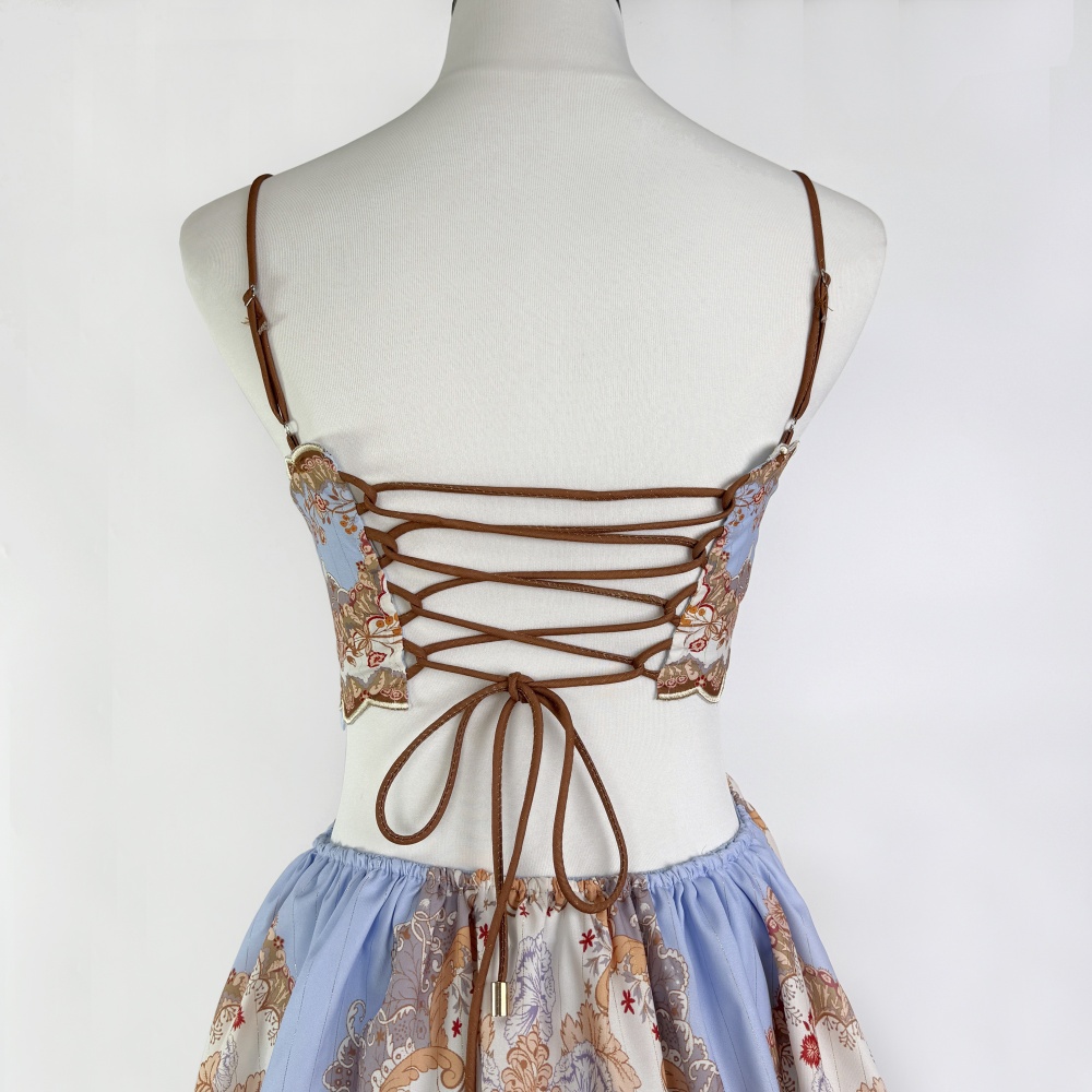 Printing blue summer vacation frenum sling cake dress