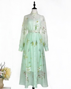 Elegant single-breasted slim big skirt dress for women