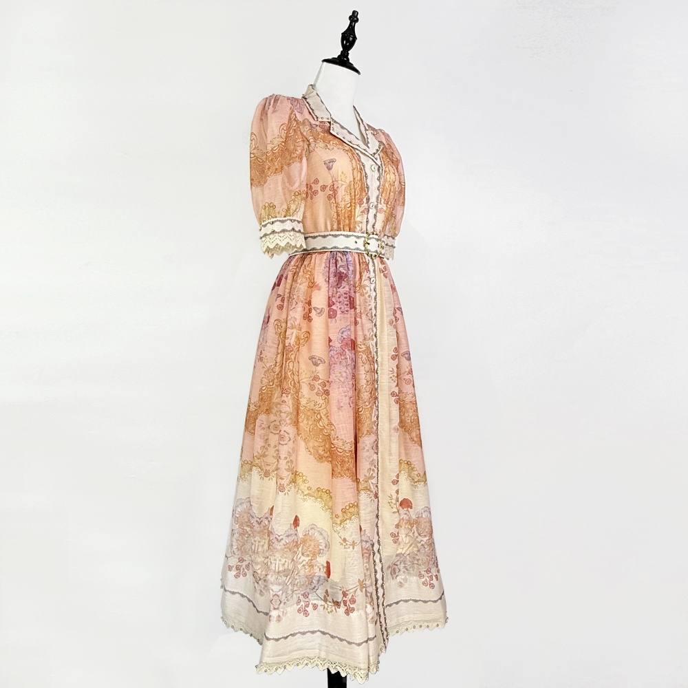 Lapel hollow dress European style big skirt belt