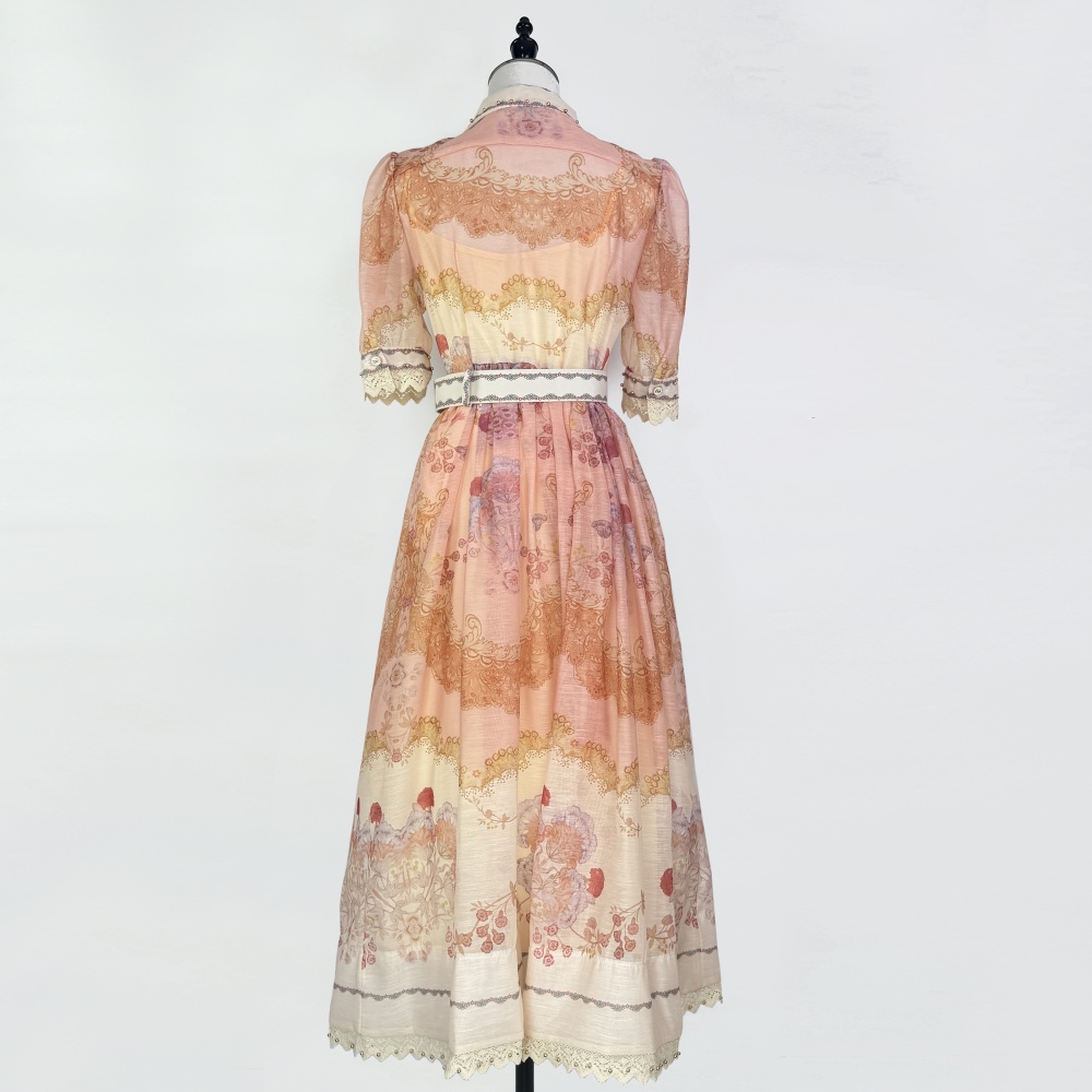 Lapel hollow dress European style big skirt belt