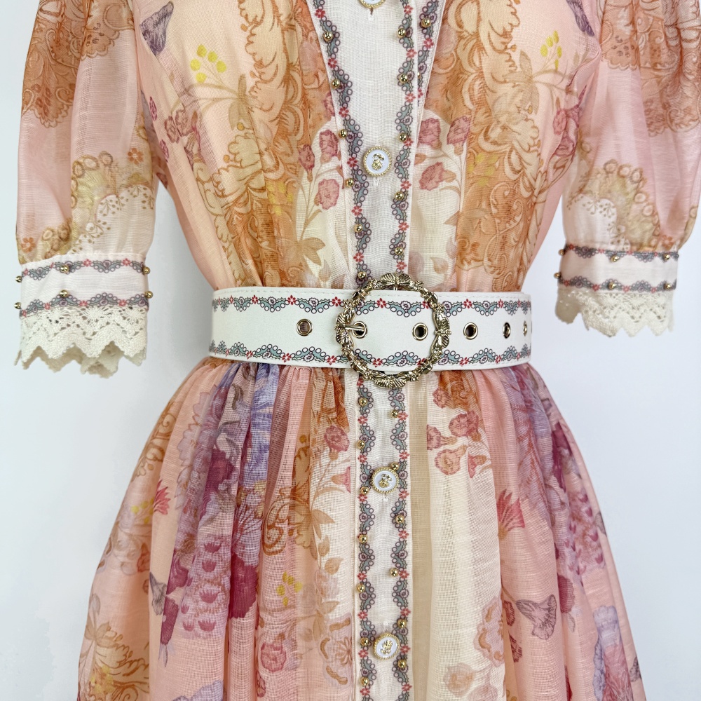 Lapel hollow dress European style big skirt belt