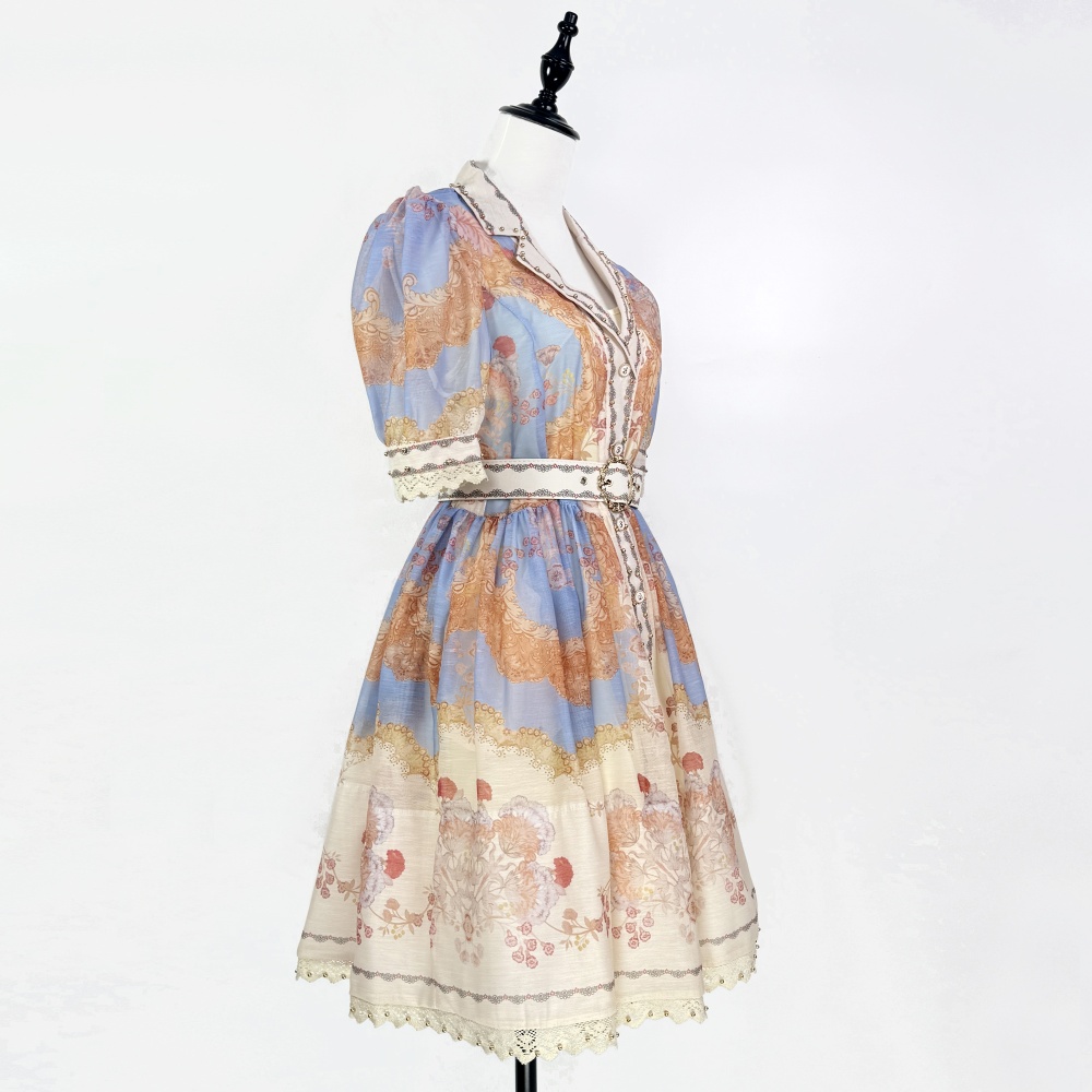 Thick and disorderly retro dress lace hollow T-back