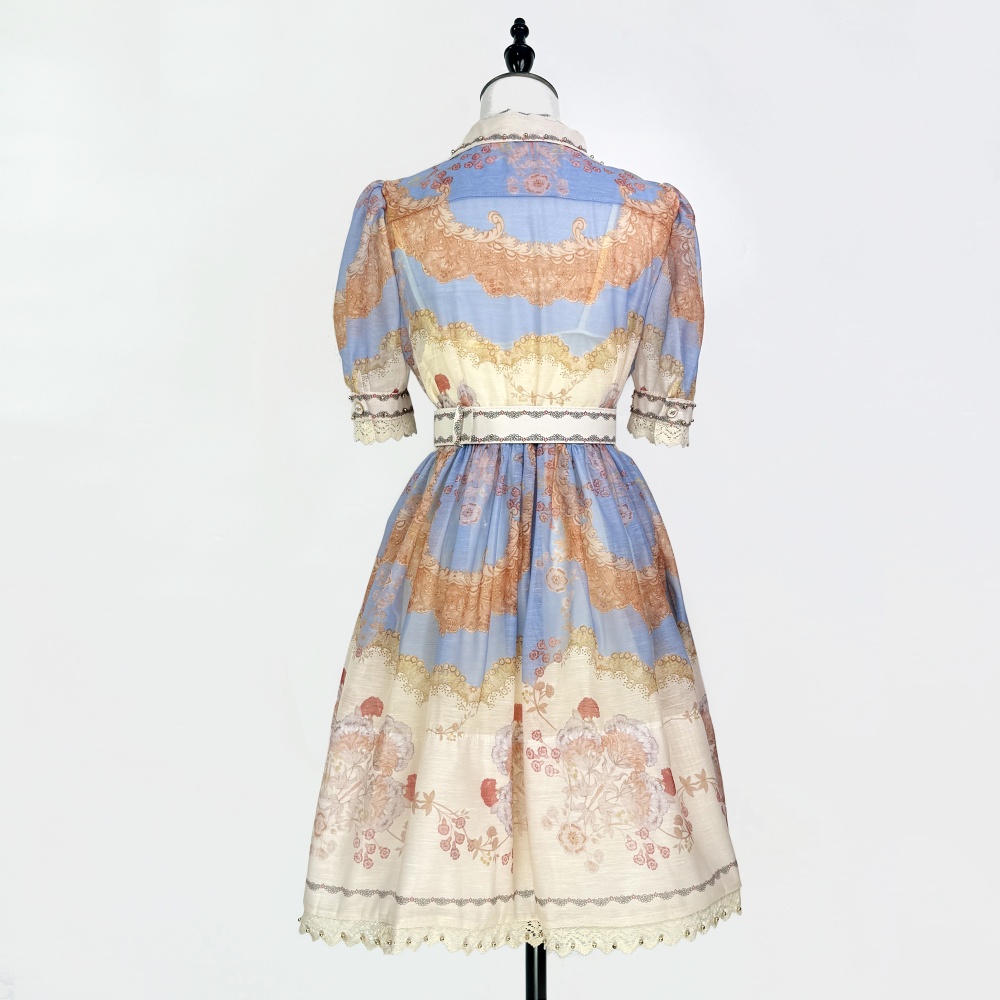 Thick and disorderly retro dress lace hollow T-back