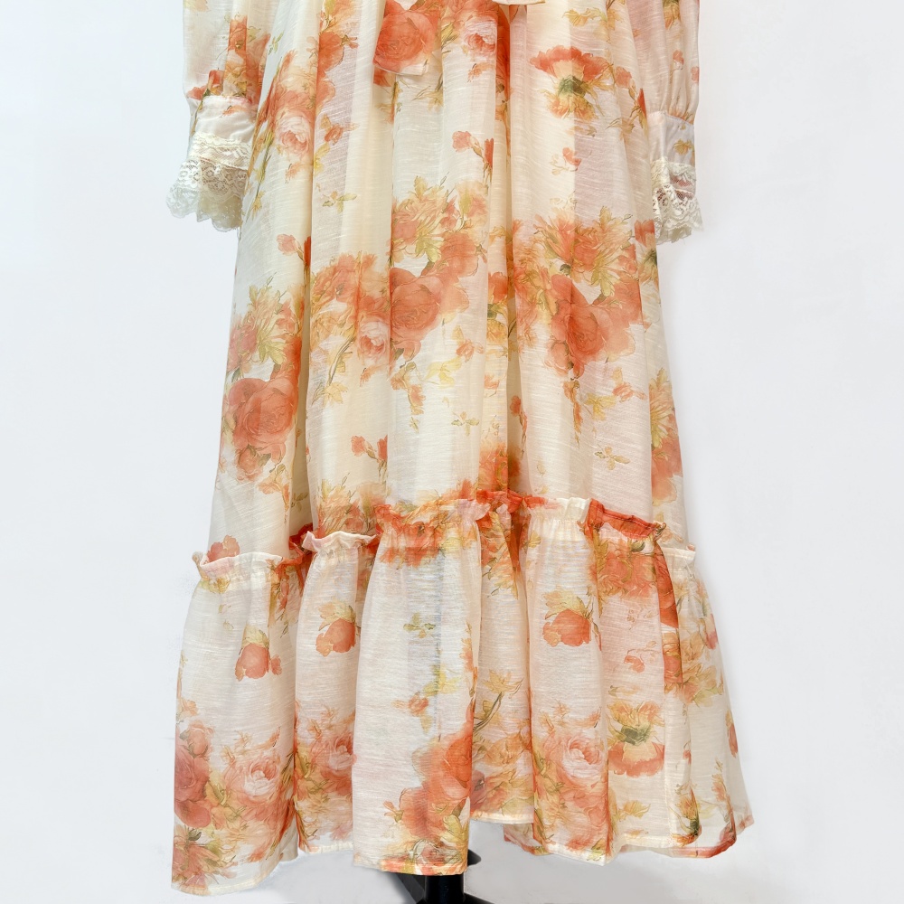 Big skirt cstand collar printing dress for women