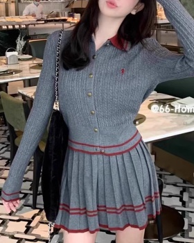 Autumn pleated skirt twist fashion cardigan 2pcs set for women