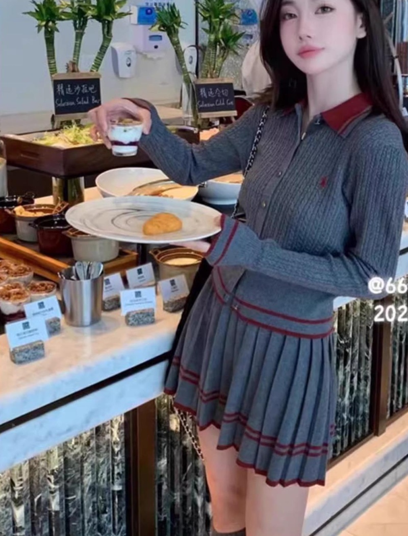 Autumn pleated skirt twist fashion cardigan 2pcs set for women