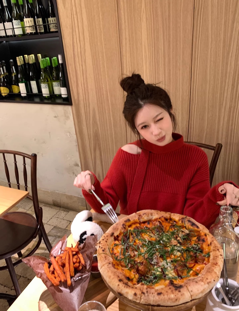 Streamer knitwear strapless tops sweet sloping shoulder sweater