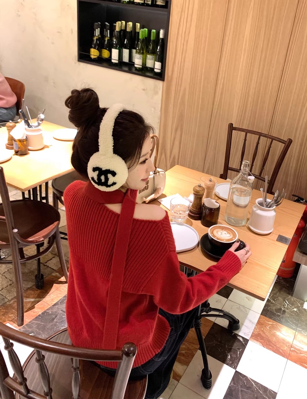 Streamer knitwear strapless tops sweet sloping shoulder sweater