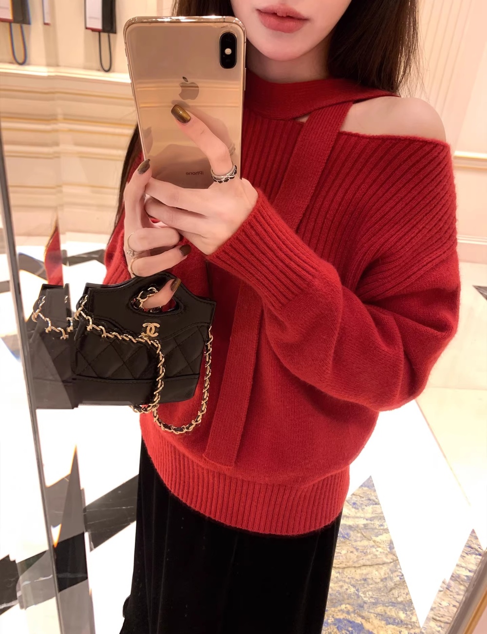 Streamer knitwear strapless tops sweet sloping shoulder sweater