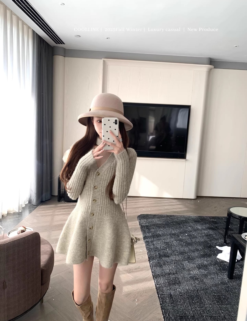 Pinched waist ballet T-back knitted slim dress