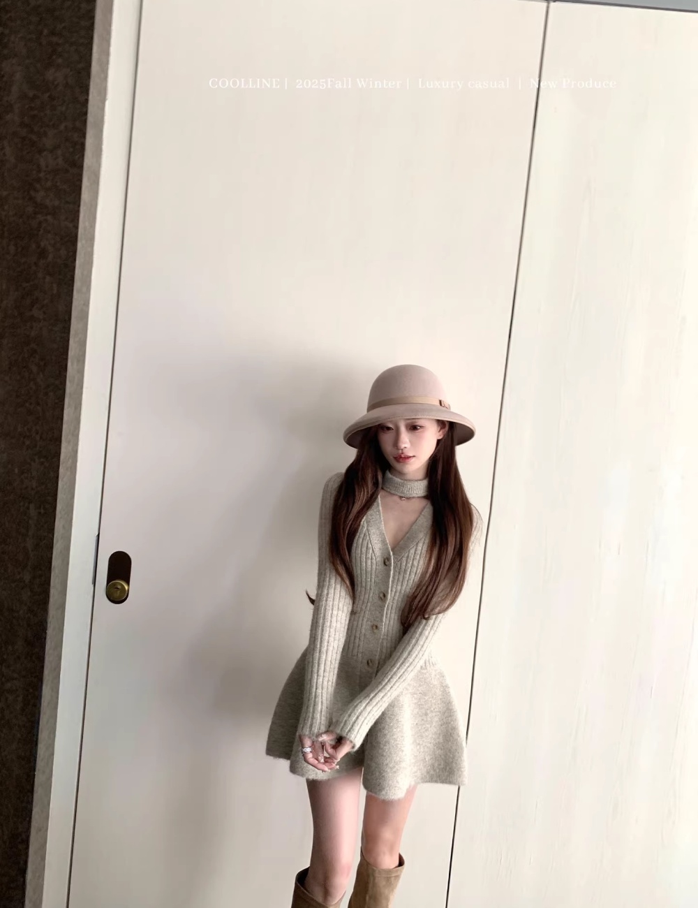 Pinched waist ballet T-back knitted slim dress