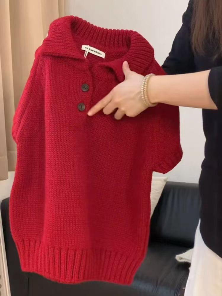 Lazy inside the ride red vest spring knitted waistcoat