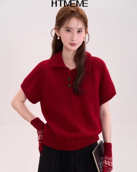Temperament short sleeve knitted sweater for women