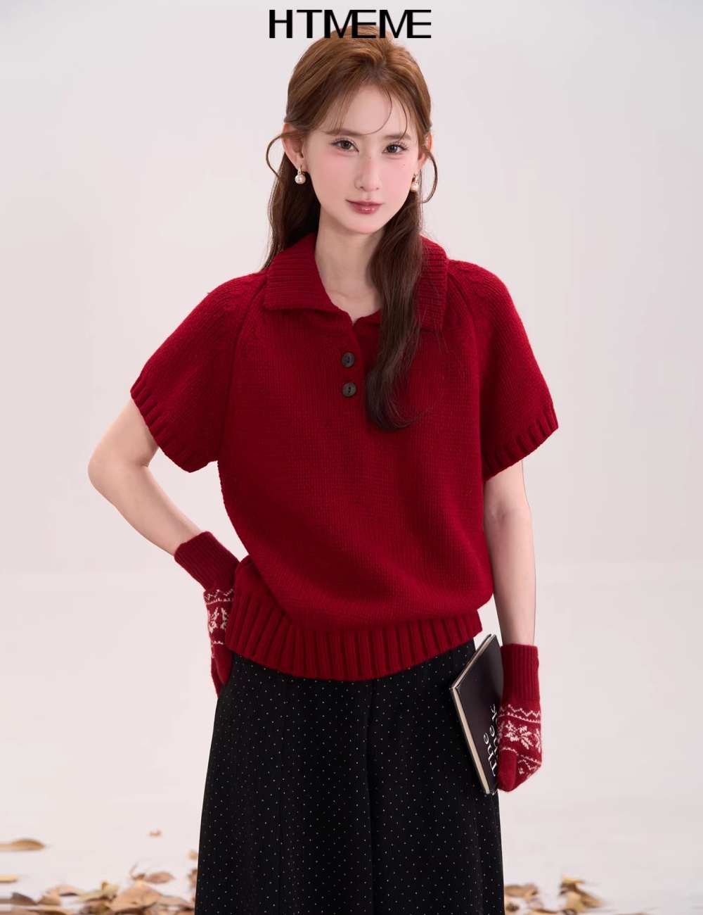 Temperament short sleeve knitted sweater for women