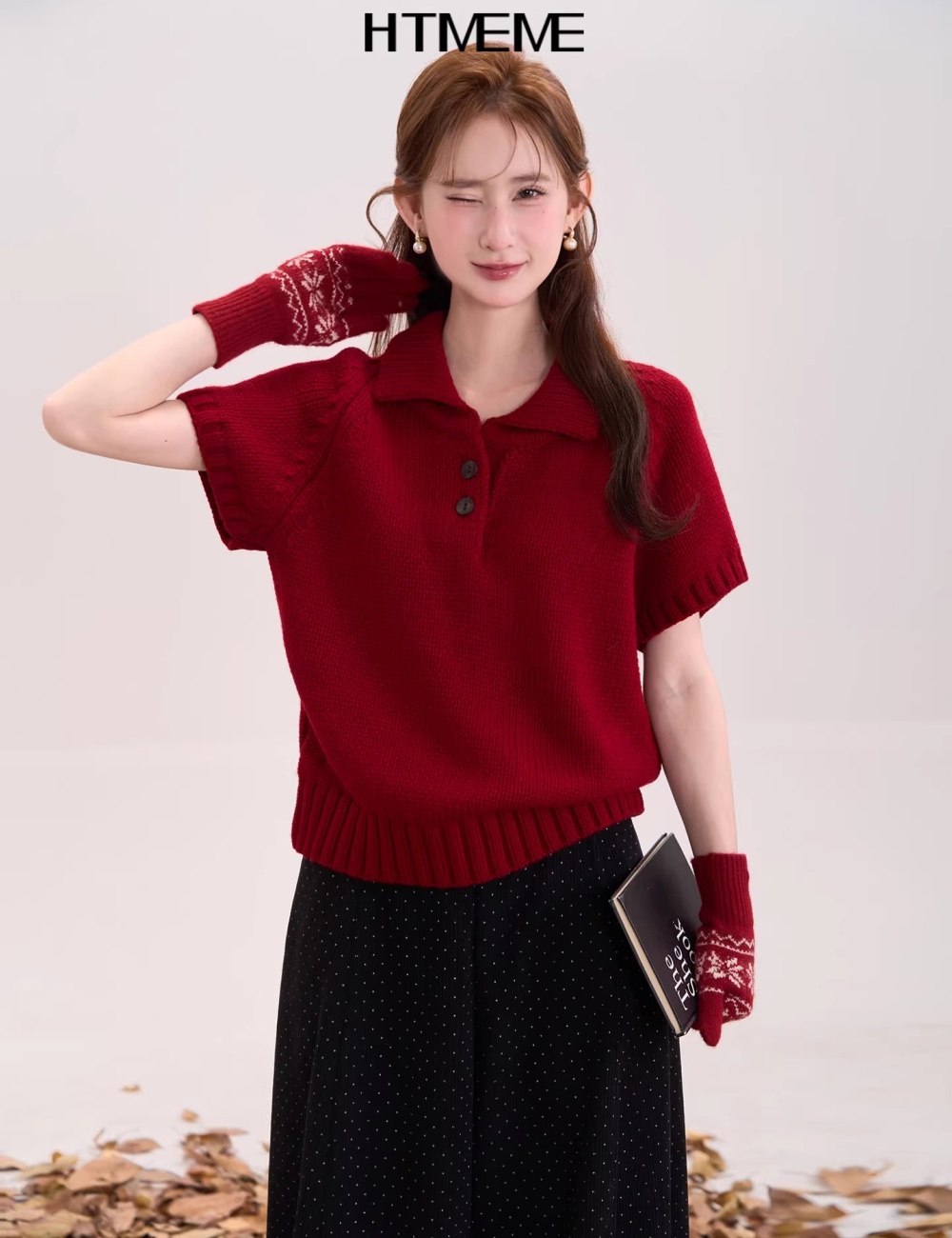 Temperament short sleeve knitted sweater for women