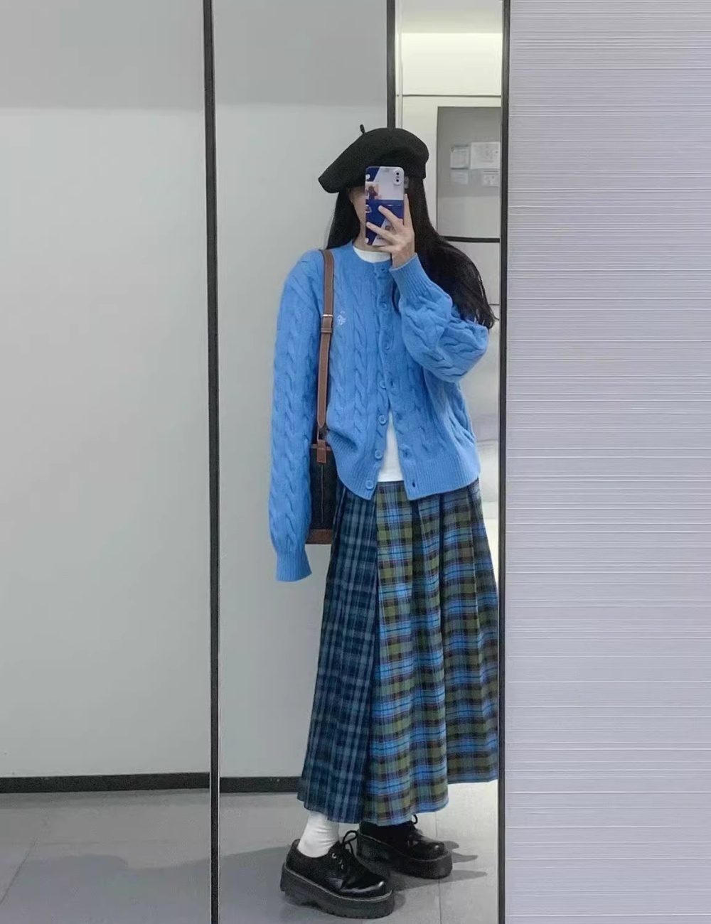 Blue autumn and winter coat lazy wears outside sweater