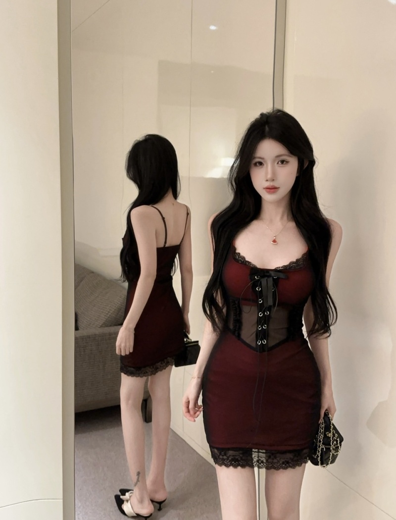 Gauze short strapless splice mixed colors low-cut dress