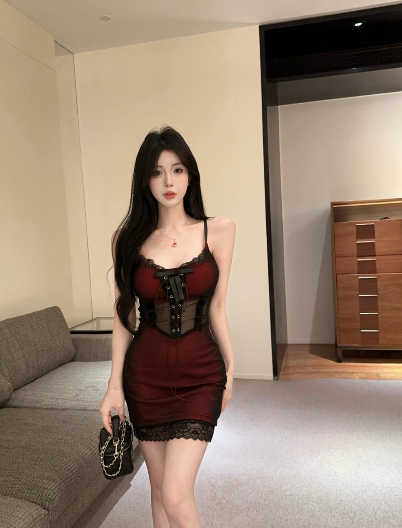 Gauze short strapless splice mixed colors low-cut dress