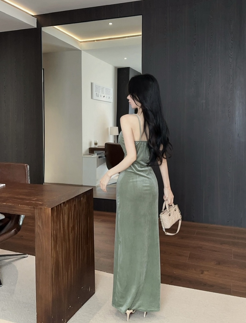 Bow sling sexy splice low-cut long bottoming dress