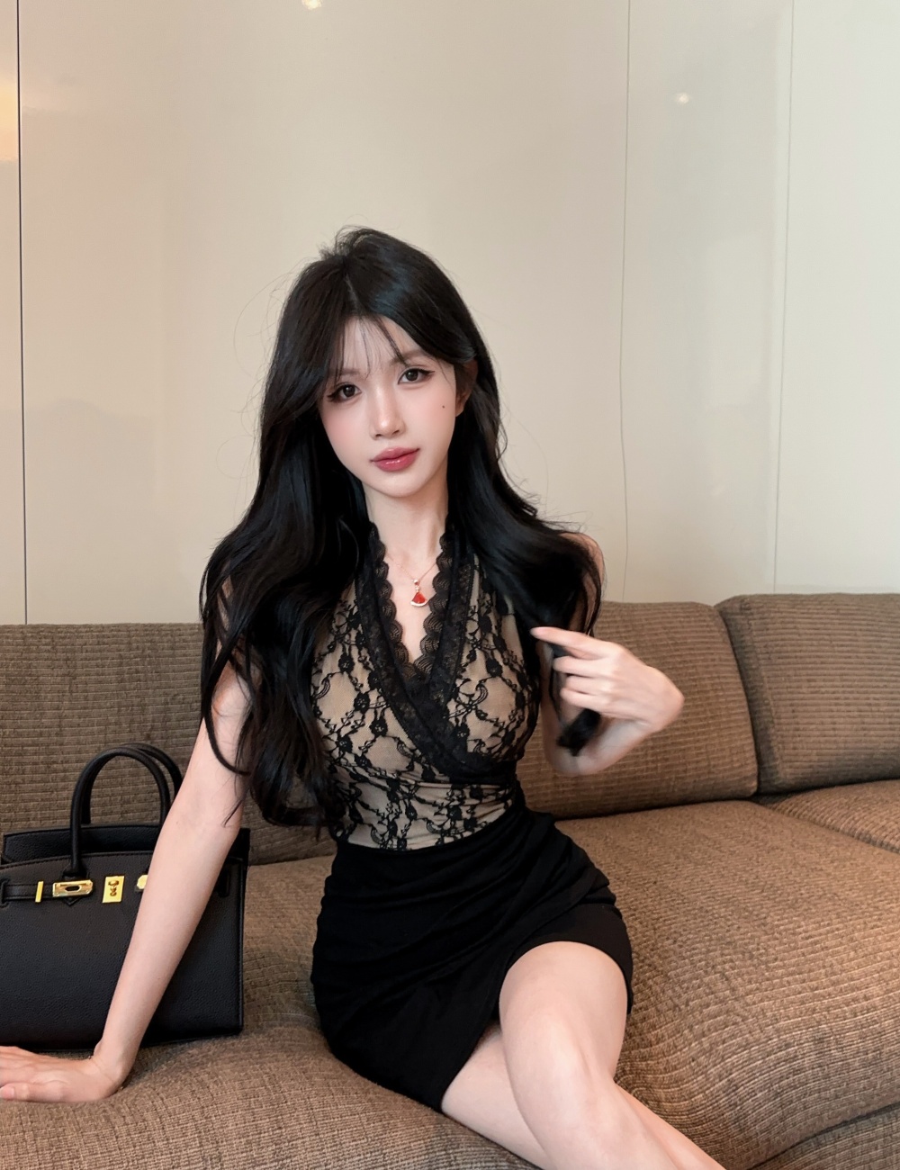 Splice mixed colors bottoming package hip short sleeve dress