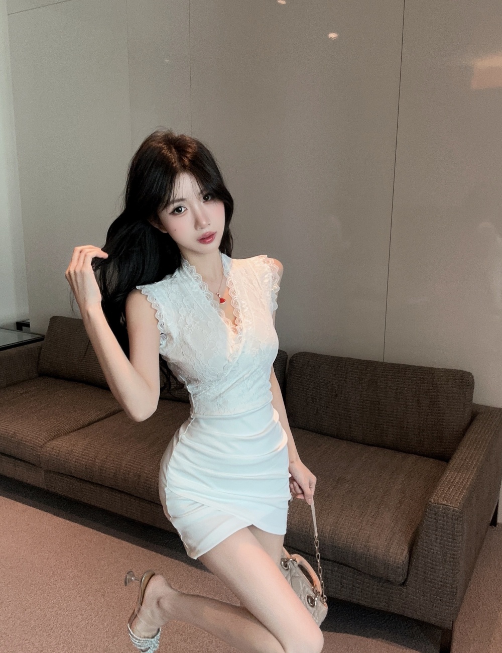 Splice mixed colors bottoming package hip short sleeve dress