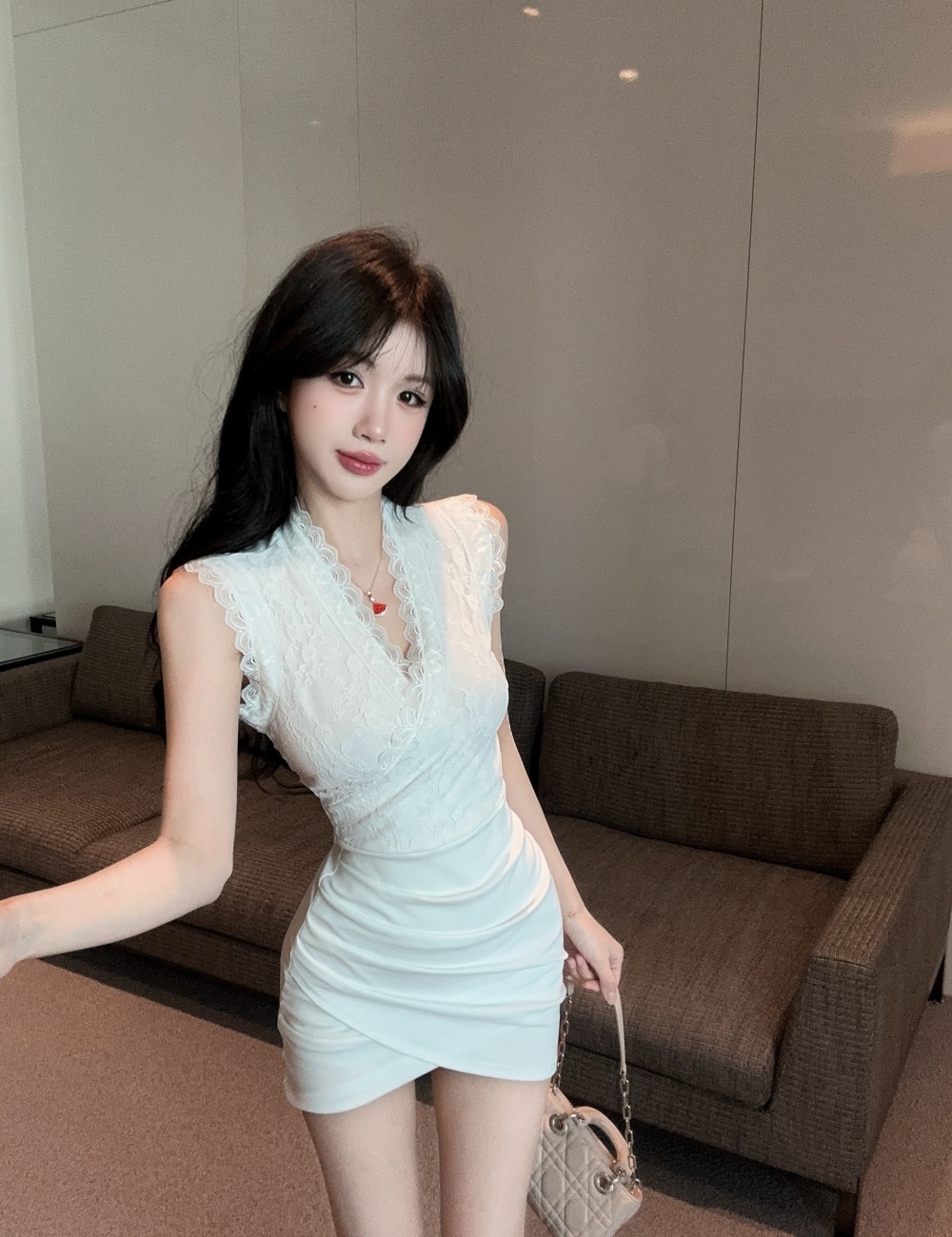 Splice mixed colors bottoming package hip short sleeve dress