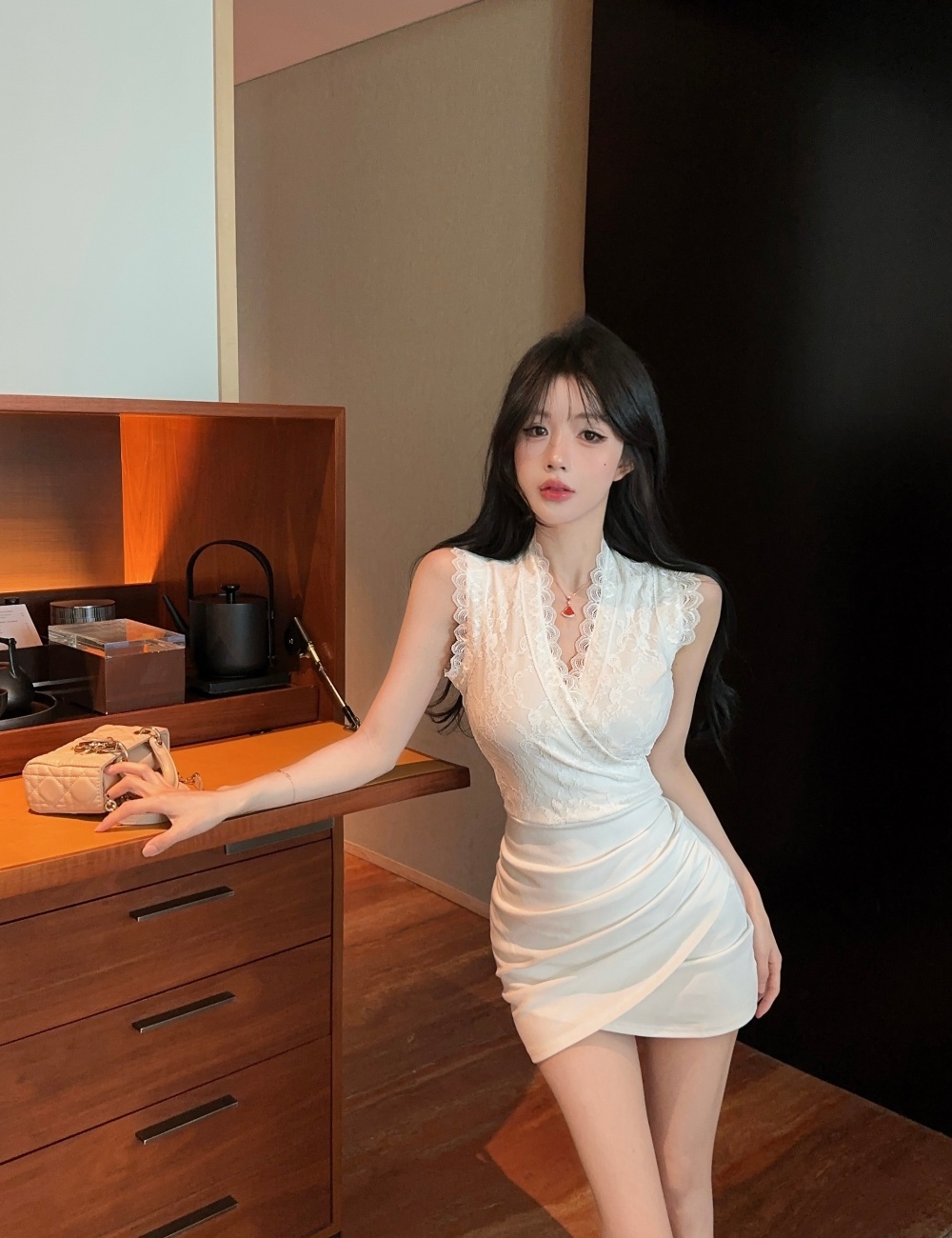 Splice mixed colors bottoming package hip short sleeve dress