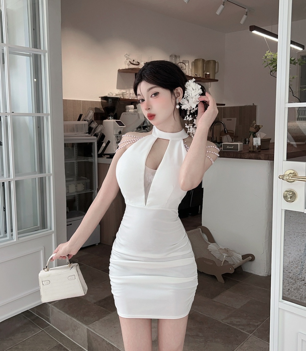 Bottoming halter package hip low-cut strapless short dress