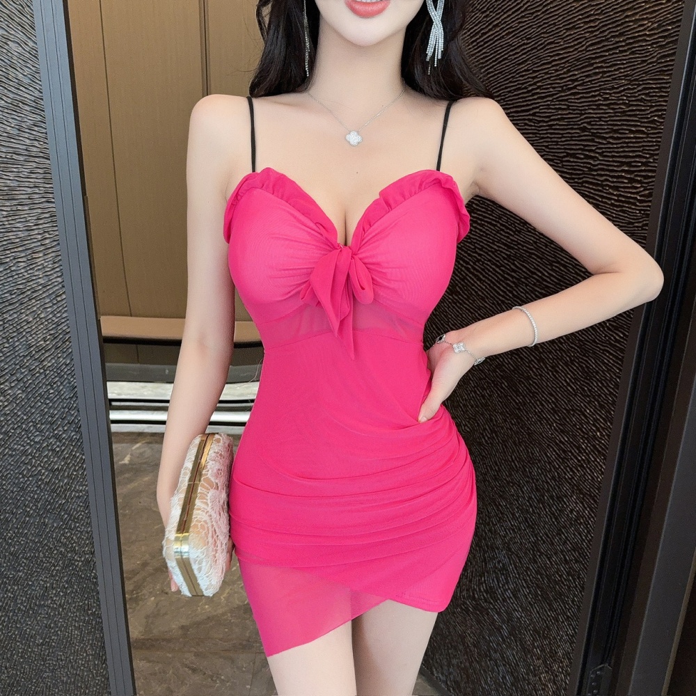 Low-cut tight short gauze package hip strapless dress