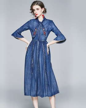 Spring lotus leaf edges sleeve dress for women