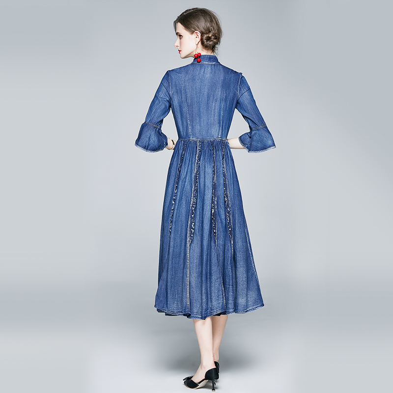 Spring lotus leaf edges sleeve dress for women