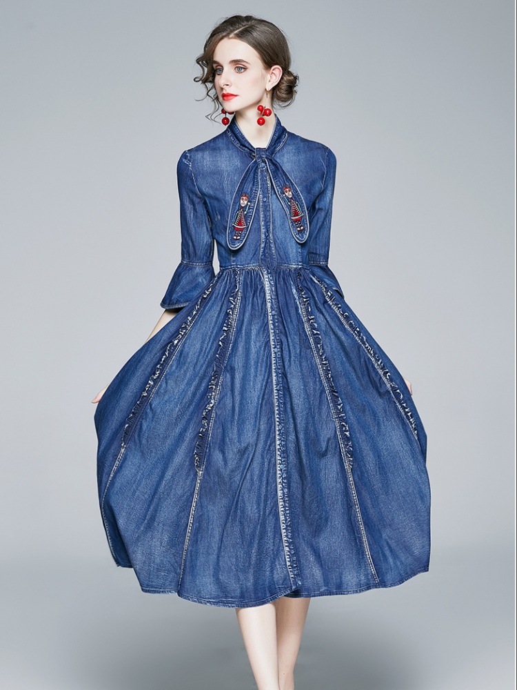 Spring lotus leaf edges sleeve dress for women