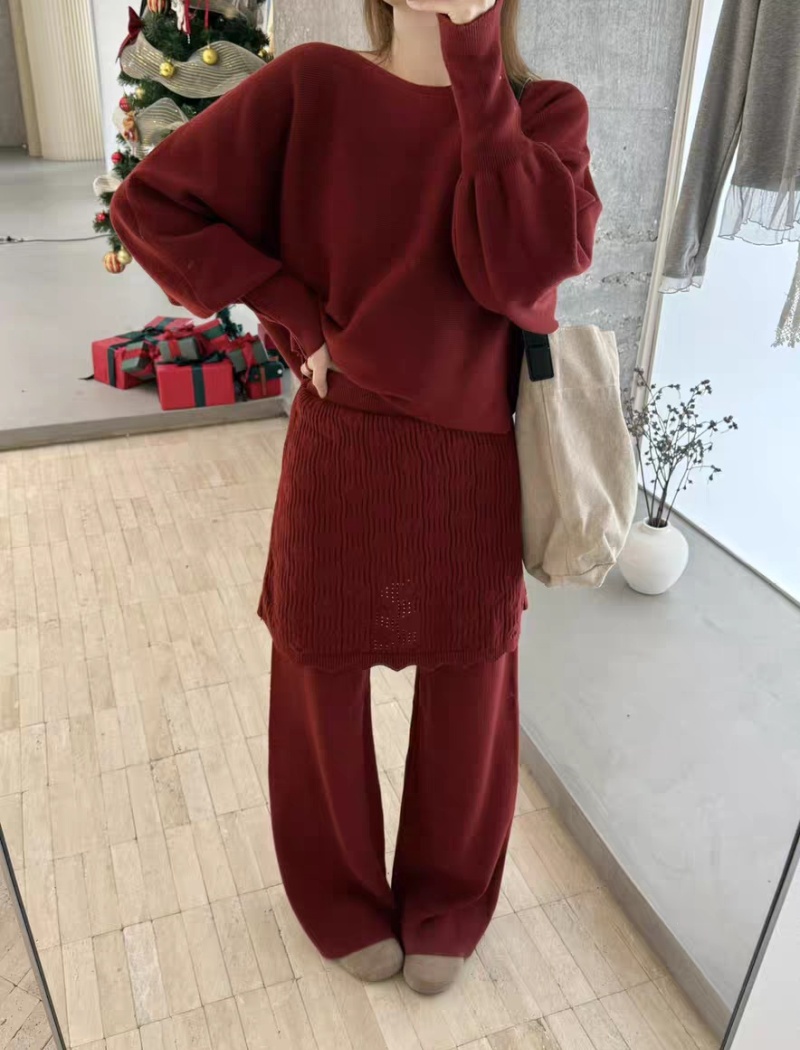 Knitted casual pants tender sweater 2pcs set