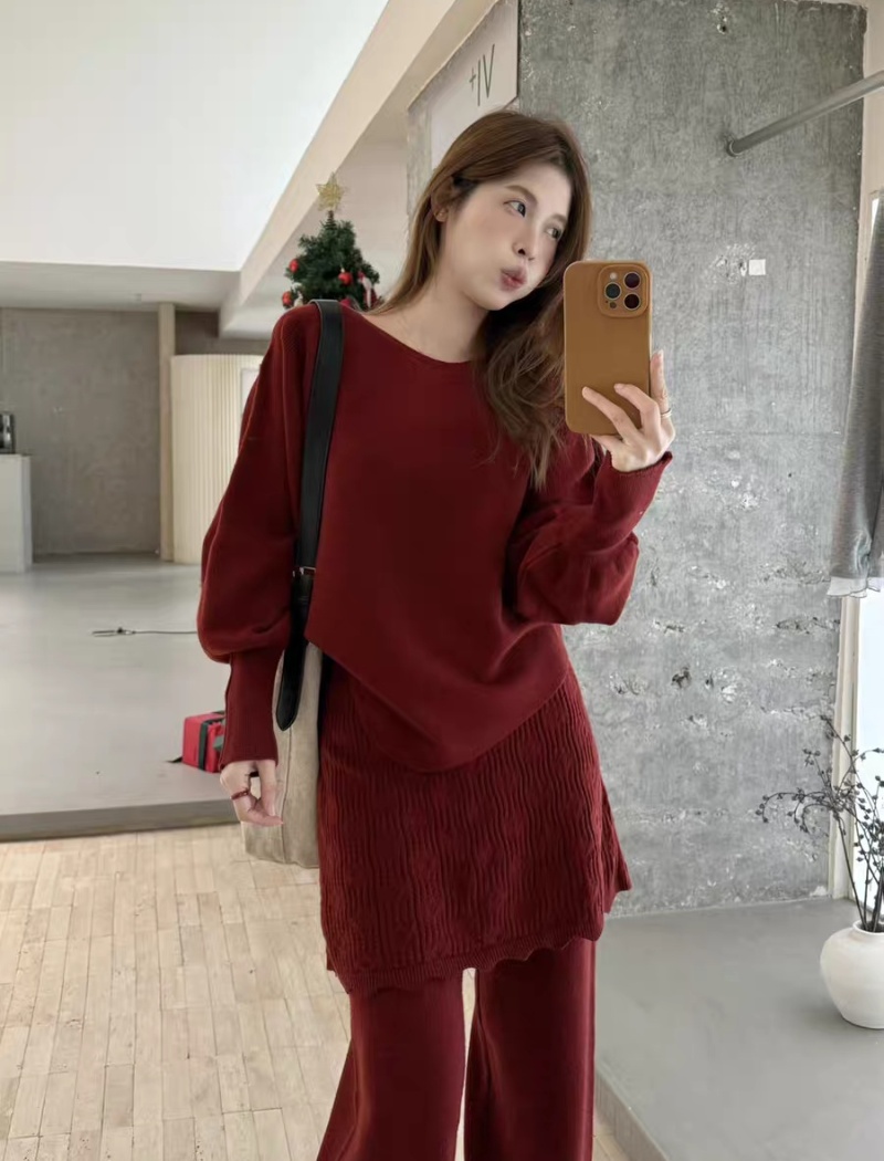 Knitted casual pants tender sweater 2pcs set