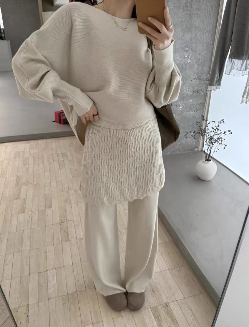Knitted casual pants tender sweater 2pcs set