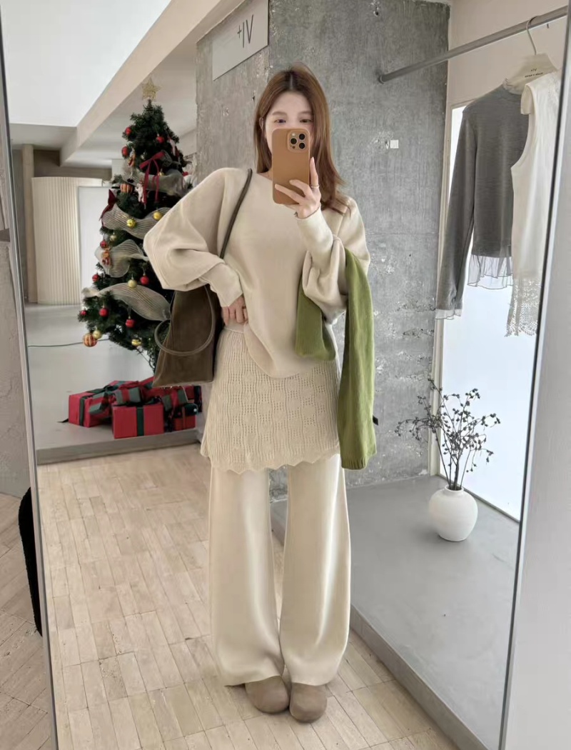 Knitted casual pants tender sweater 2pcs set