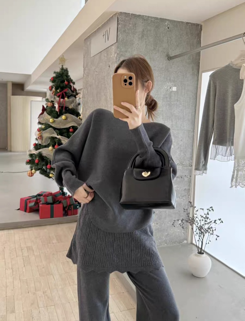 Knitted casual pants tender sweater 2pcs set