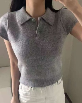 Pure knitted temperament short sleeve Casual tops