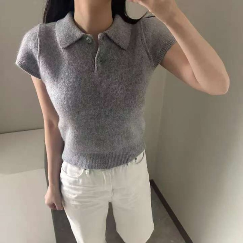 Pure knitted temperament short sleeve Casual tops