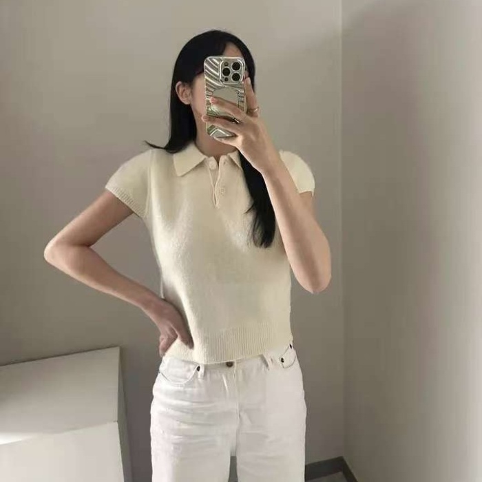 Pure knitted temperament short sleeve Casual tops